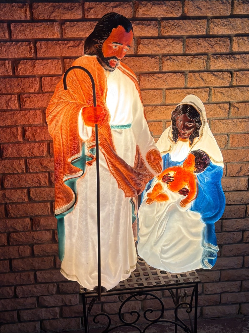 New Illuminated Dark Skin Holy Family Nativity Blow Mold Rare Vintage 1990’s